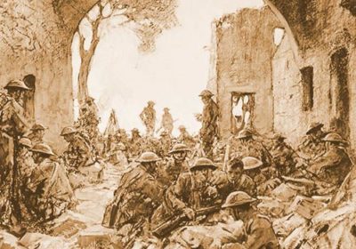 Troops waiting to advance at Hatton Chattel, St. Mihiel Drive -- Drawing by Capt. W. J. Aylward